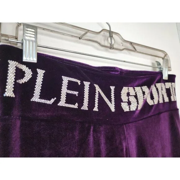 Size XL Plein Sport Purple Ex Boyfriend Velvet Leggings Rhinestone Bling - Picture 5 of 6